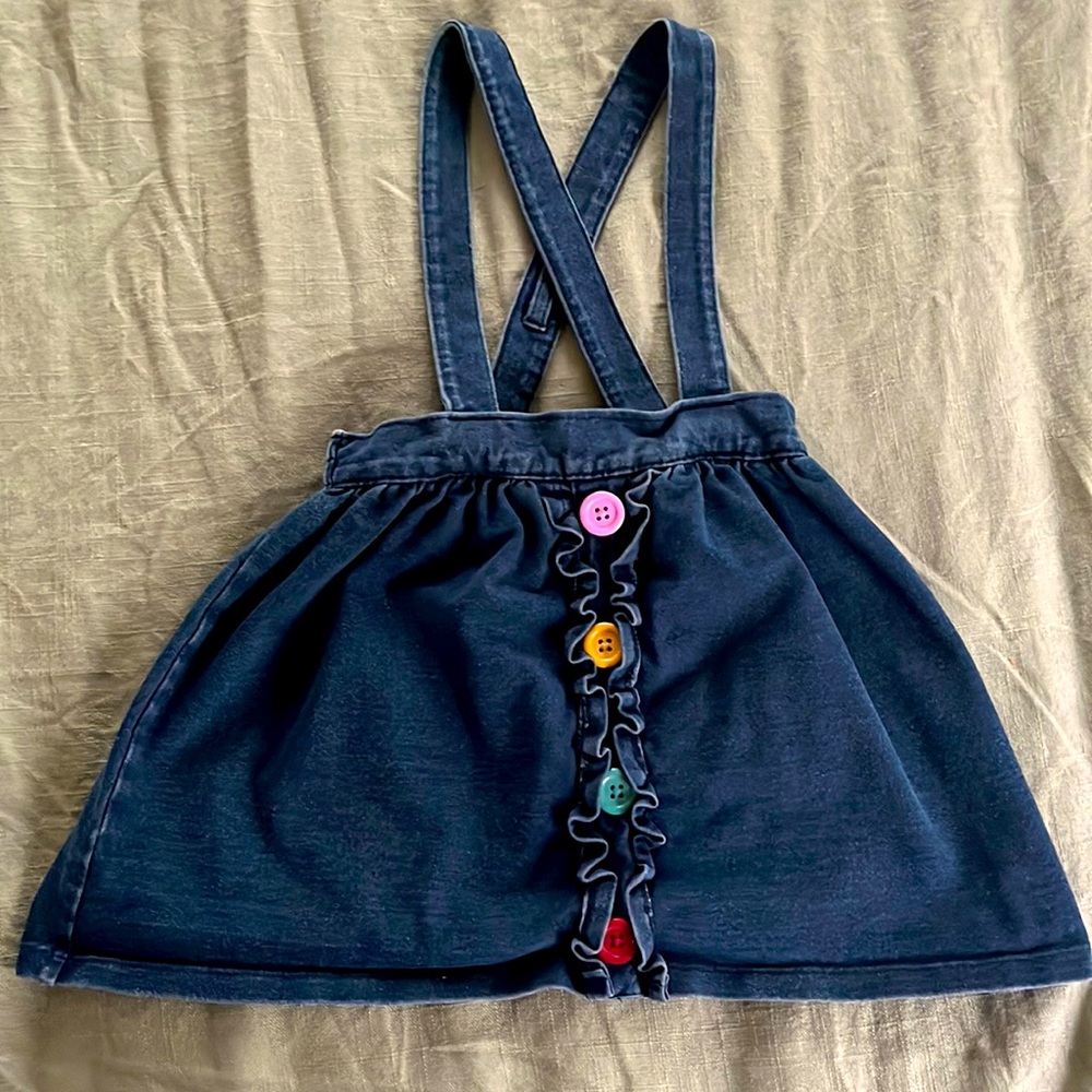 Toddler Denim Pinafore Jumper Dress with Multicolored Buttons